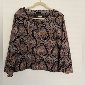 Vintage Habitat Women's Brocade Business Attire Short Jacket Medium Black Brown